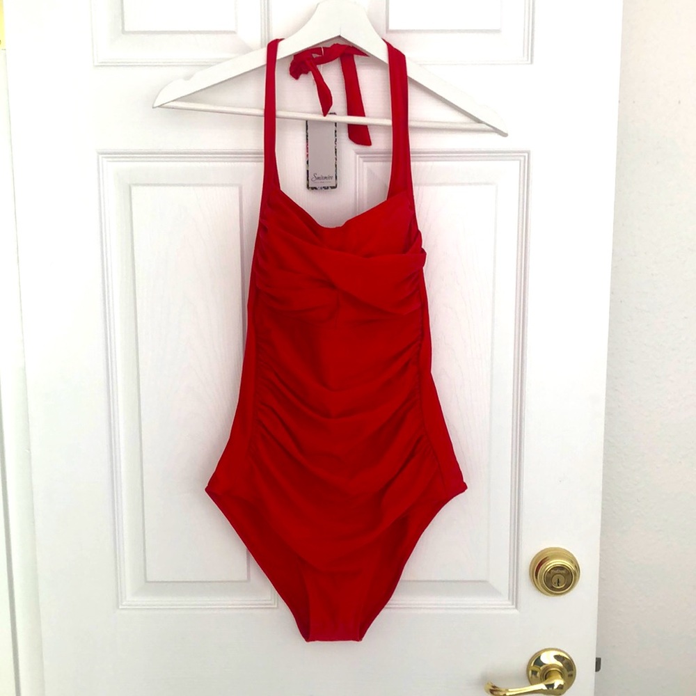 Red halter one piece swimsuit NWOT